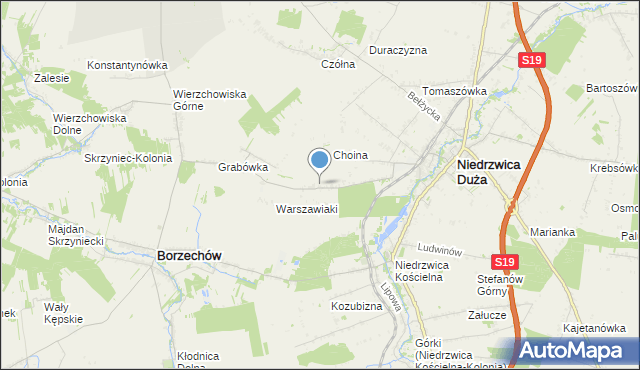 mapa Borkowizna, Borkowizna gmina Niedrzwica Duża na mapie Targeo